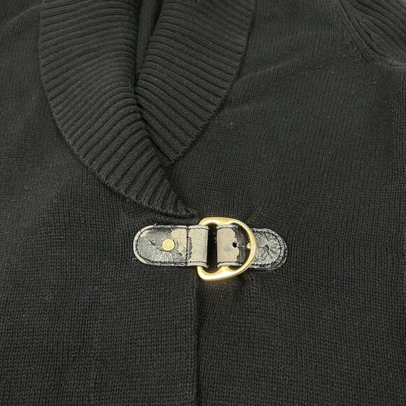 Ralph Lauren Sweater Women's Medium Black Rib Knit Shawl Collar Buckle Cardigan - Picture 3 of 9